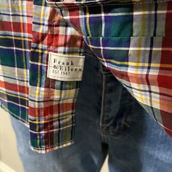 FRANK & EILEEN BARRY WOVEN BUTTON UP RED BLUE PLAID Shirt Top XS - Picture 5 of 13